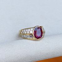 3.47 Ct. Ruby and Natural Diamond Antique Style Ring, 18K Yellow Gold Life Style
