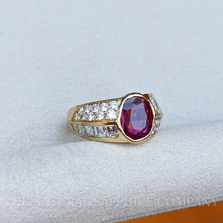 3.47 Ct. Ruby and Natural Diamond Antique Style Ring, 18K Yellow Gold