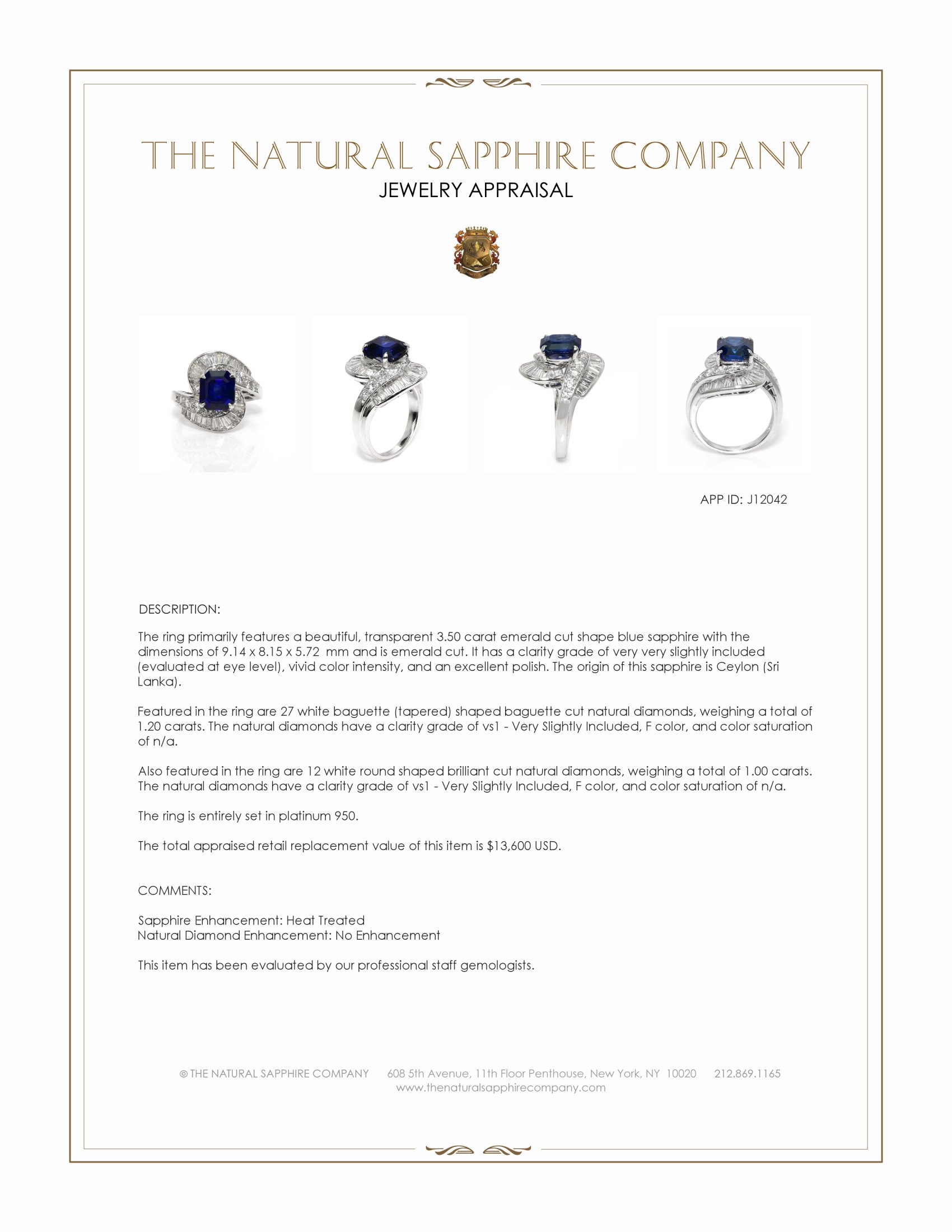 3.50 Ct. Blue Sapphire and Natural Diamond Pave Ring, Platinum 950