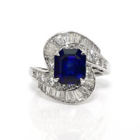 3.50 Ct. Blue Sapphire and Natural Diamond Pave Ring, Platinum 950 Video