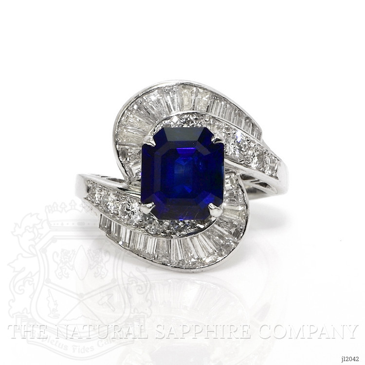 3.50 Ct. Blue Sapphire and Natural Diamond Pave Ring, Platinum 950