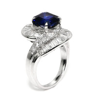 3.50 Ct. Blue Sapphire and Natural Diamond Pave Ring, Platinum 950 Image