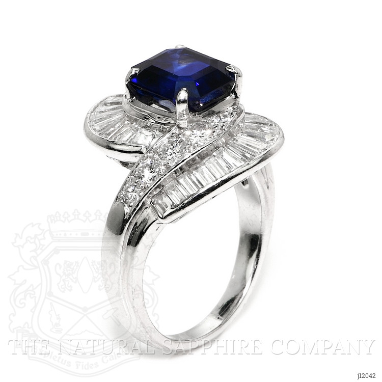 3.50 Ct. Blue Sapphire and Natural Diamond Pave Ring, Platinum 950