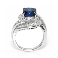 3.50 Ct. Blue Sapphire and Natural Diamond Pave Ring, Platinum 950 Image