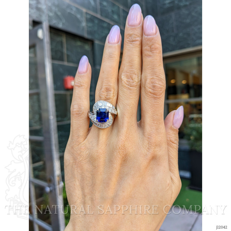 3.50 Ct. Blue Sapphire and Natural Diamond Pave Ring, Platinum 950