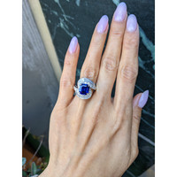 3.50 Ct. Blue Sapphire and Natural Diamond Pave Ring, Platinum 950 Life Style