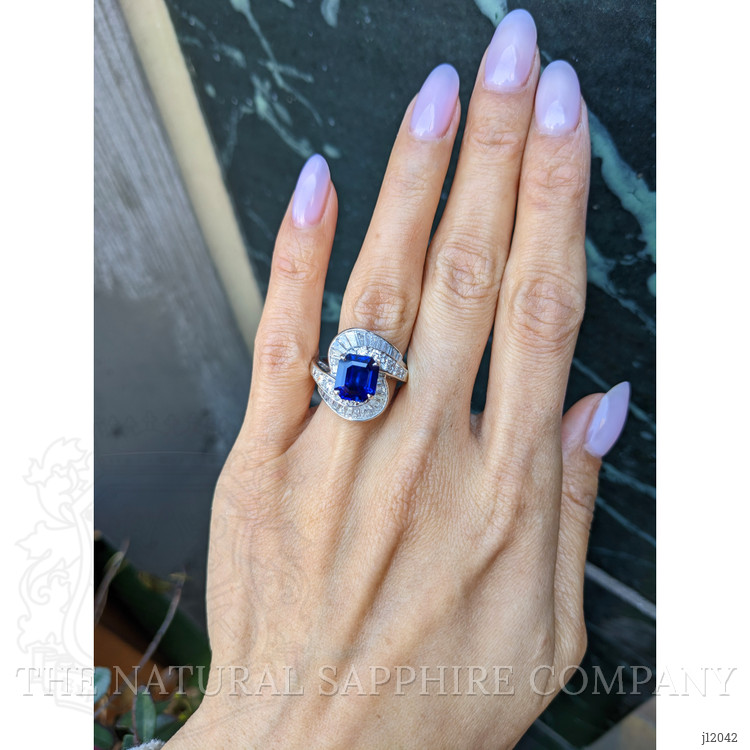 3.50 Ct. Blue Sapphire and Natural Diamond Pave Ring, Platinum 950