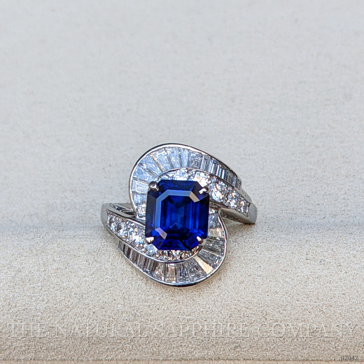 3.50 Ct. Blue Sapphire and Natural Diamond Pave Ring, Platinum 950