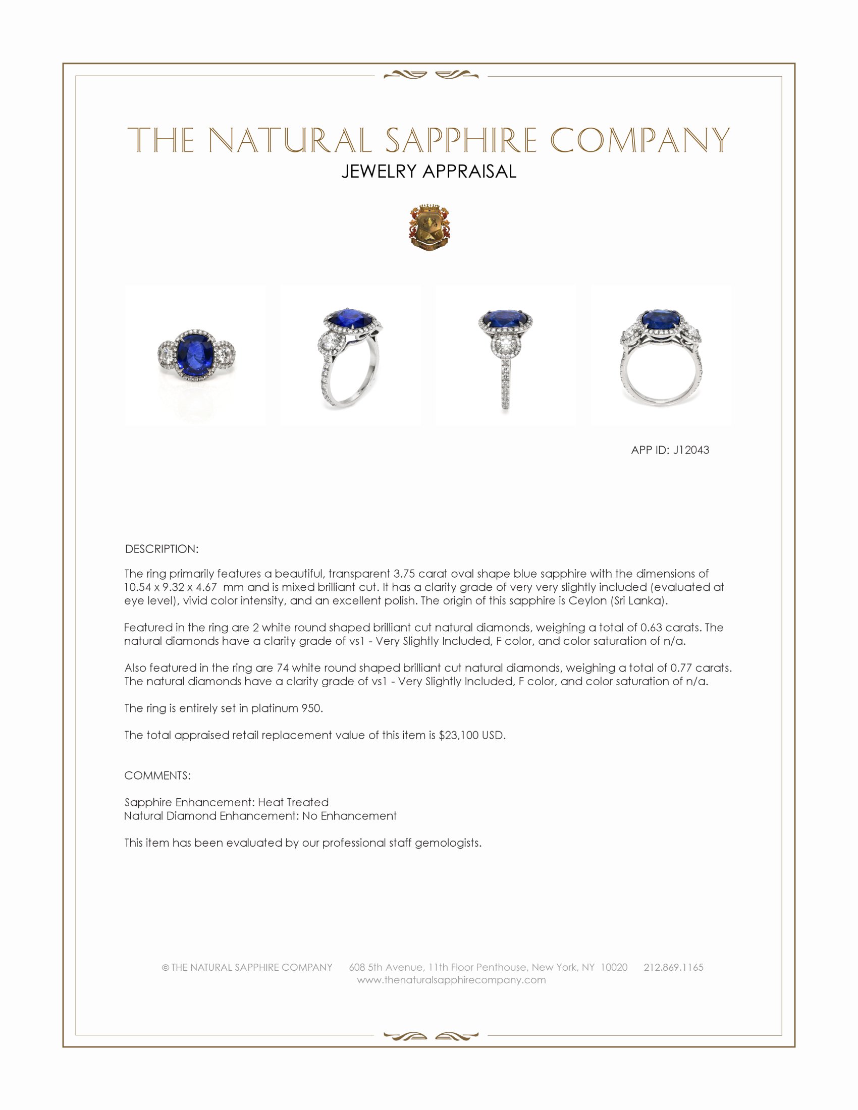 3.75 Ct. Blue Sapphire and Natural Diamond Pave Ring, Platinum 950