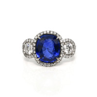 3.75 Ct. Blue Sapphire and Natural Diamond Pave Ring, Platinum 950 Video