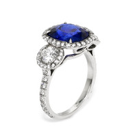 3.75 Ct. Blue Sapphire and Natural Diamond Pave Ring, Platinum 950 Image