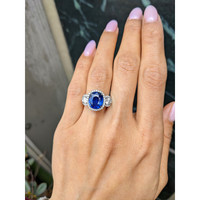 3.75 Ct. Blue Sapphire and Natural Diamond Pave Ring, Platinum 950 Life Style