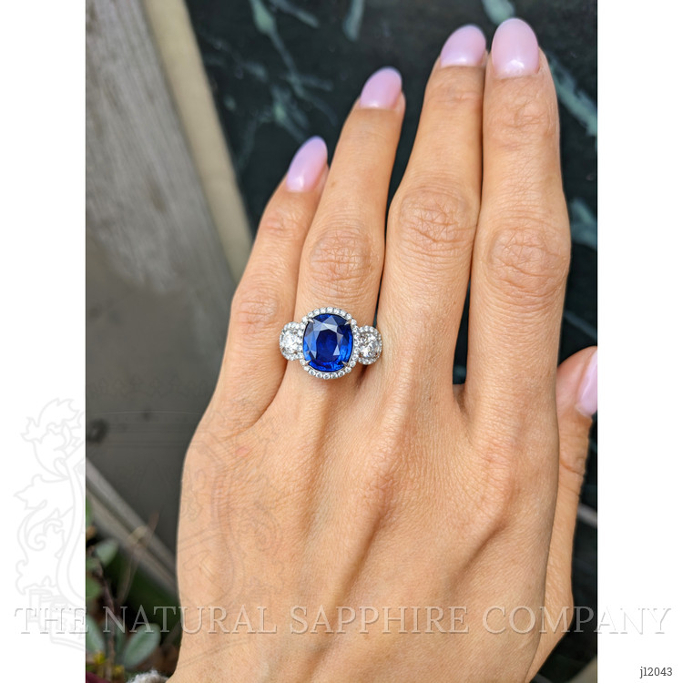 3.75 Ct. Blue Sapphire and Natural Diamond Pave Ring, Platinum 950