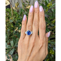 3.75 Ct. Blue Sapphire and Natural Diamond Pave Ring, Platinum 950 Life Style