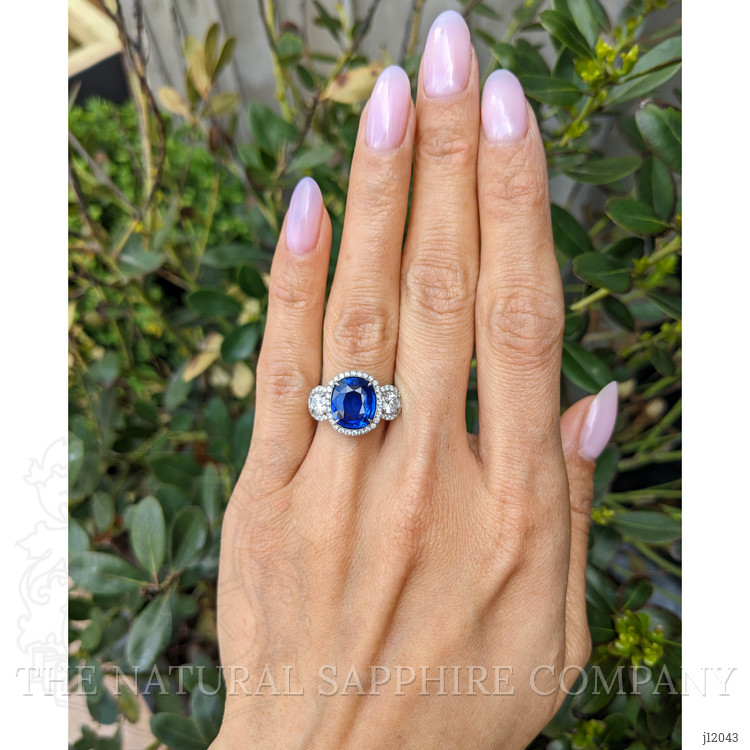 3.75 Ct. Blue Sapphire and Natural Diamond Pave Ring, Platinum 950