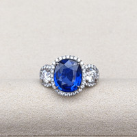 3.75 Ct. Blue Sapphire and Natural Diamond Pave Ring, Platinum 950 Life Style