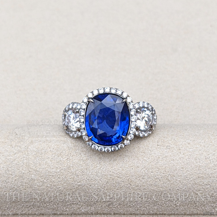 3.75 Ct. Blue Sapphire and Natural Diamond Pave Ring, Platinum 950
