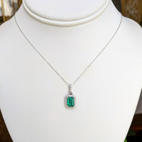 1.92 Ct. Emerald and Natural Diamond Pave Pendant, 14K White Gold Image