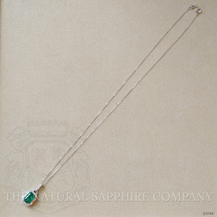 1.92 Ct. Emerald and Natural Diamond Pave Pendant, 14K White Gold