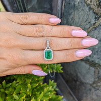 1.92 Ct. Emerald and Natural Diamond Pave Pendant, 14K White Gold Life Style