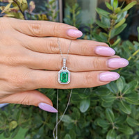 1.92 Ct. Emerald and Natural Diamond Pave Pendant, 14K White Gold Life Style