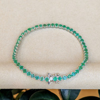5.52&nbsp;Ct.Tw.Total Carat Weight Emerald Tennis/Line Bracelet, 14K White Gold Image