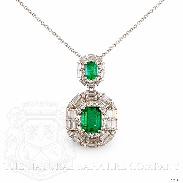 3.10 Ct. Emerald and Natural Diamond Pave Pendant, 14K White Gold