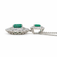 3.10 Ct. Emerald and Natural Diamond Pave Pendant, 14K White Gold Image