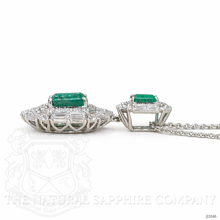 3.10 Ct. Emerald and Natural Diamond Pave Pendant, 14K White Gold