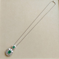 3.10 Ct. Emerald and Natural Diamond Pave Pendant, 14K White Gold Image