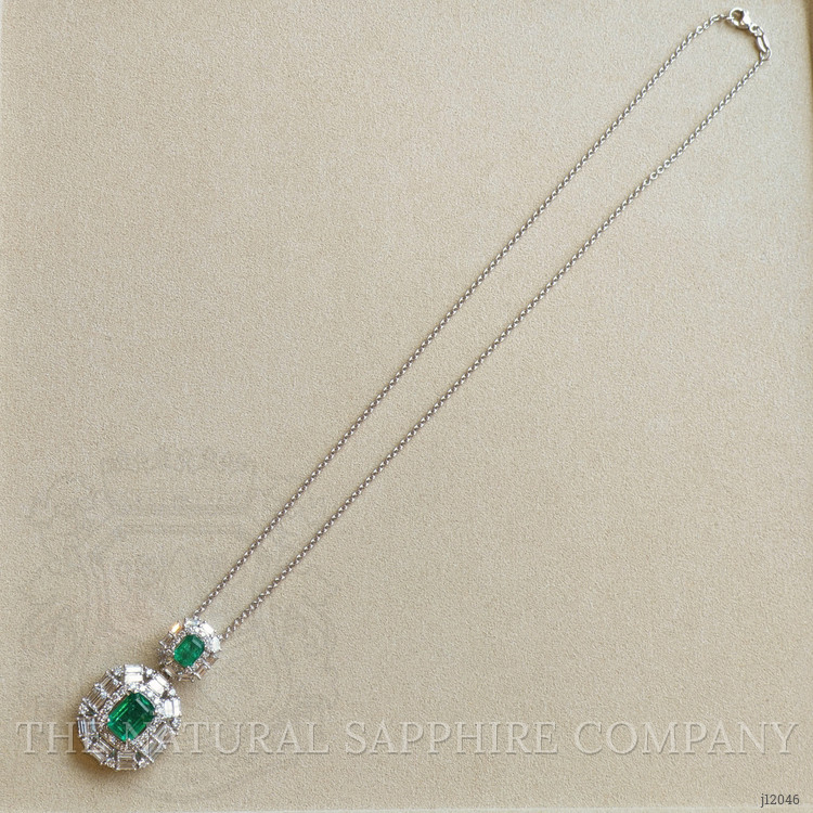 3.10 Ct. Emerald and Natural Diamond Pave Pendant, 14K White Gold