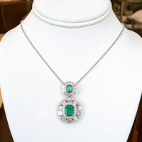 3.10 Ct. Emerald and Natural Diamond Pave Pendant, 14K White Gold Life Style