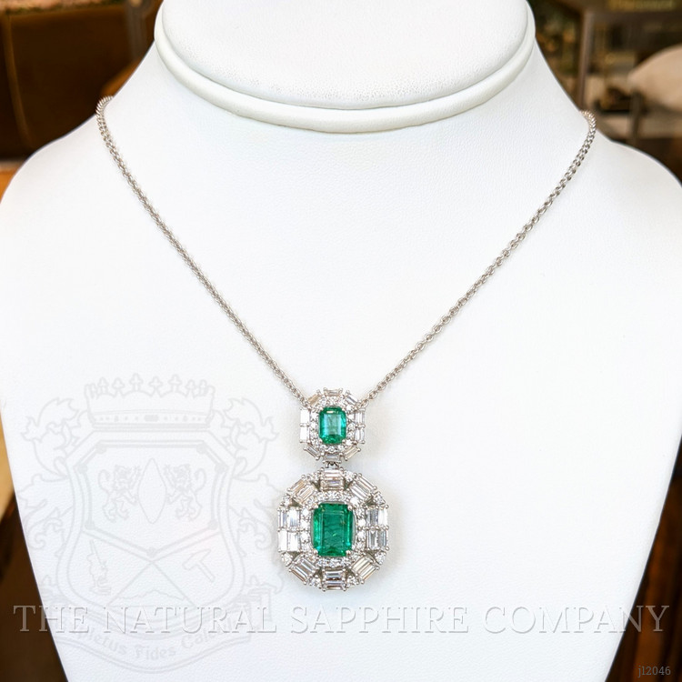 3.10 Ct. Emerald and Natural Diamond Pave Pendant, 14K White Gold