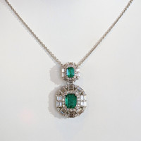 3.10 Ct. Emerald and Natural Diamond Pave Pendant, 14K White Gold Life Style