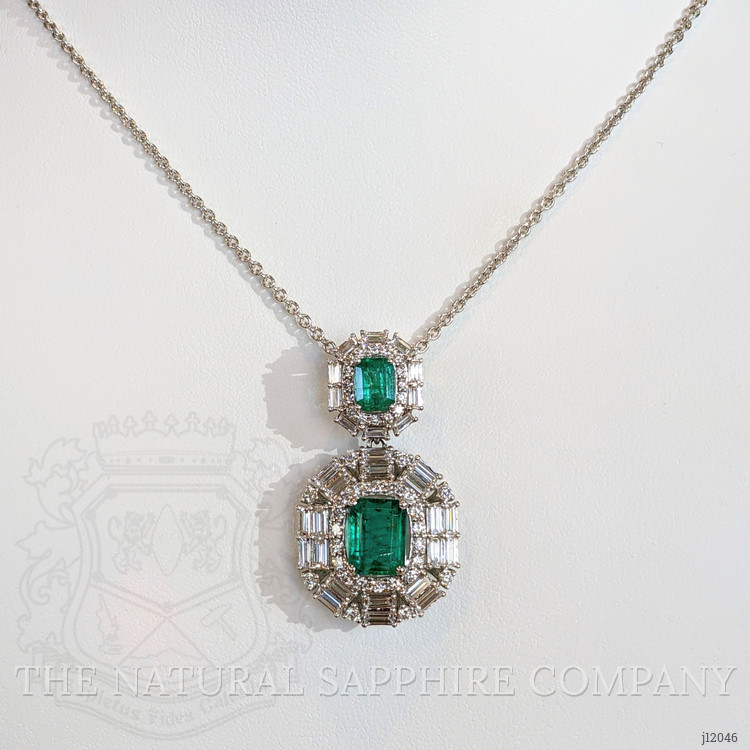 3.10 Ct. Emerald and Natural Diamond Pave Pendant, 14K White Gold