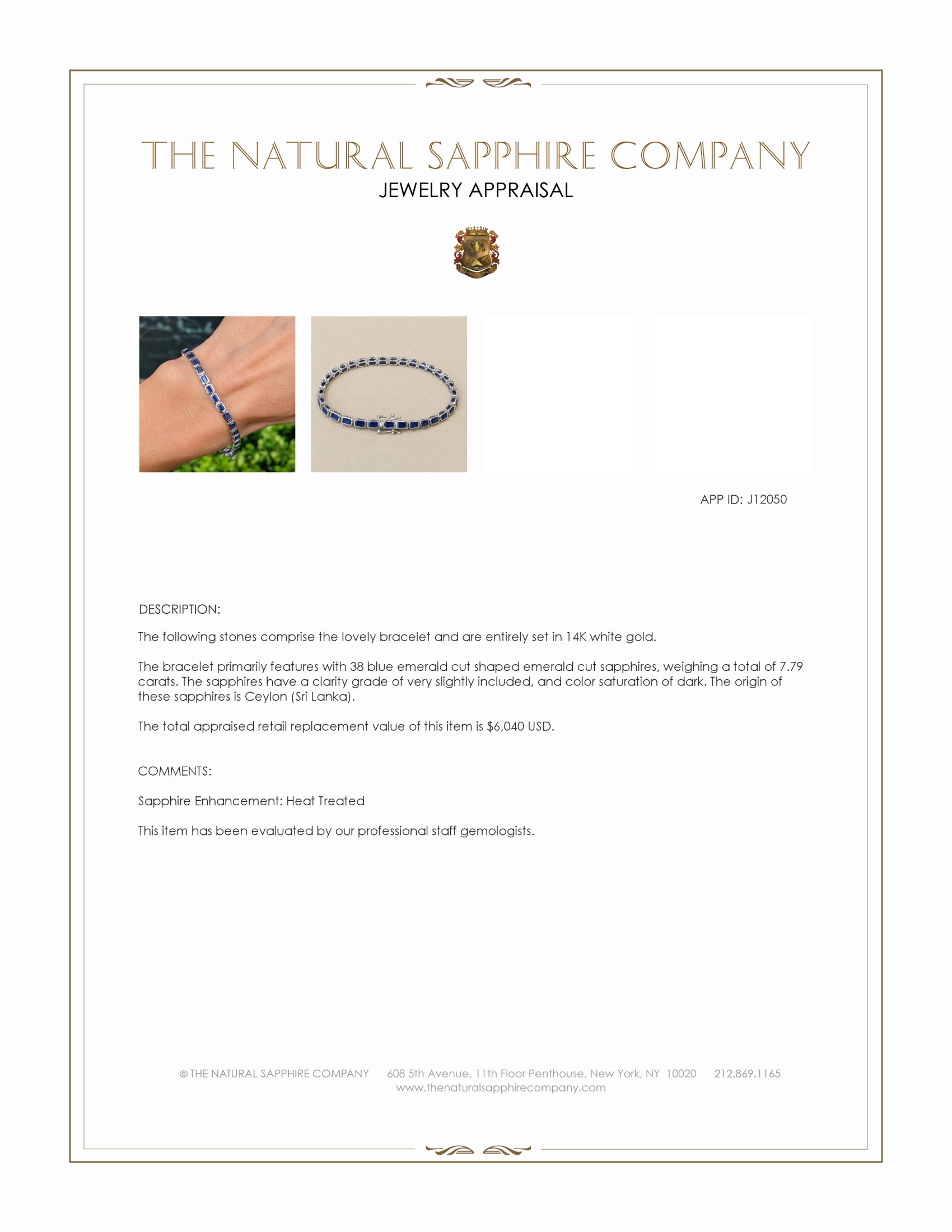 7.79 Ct.Tw. Blue Sapphire Tennis/Line Bracelet, 14K White Gold