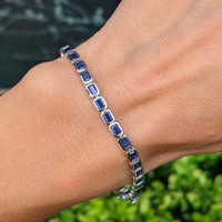 7.79&nbsp;Ct.Tw.Total Carat Weight Blue Sapphire Tennis/Line Bracelet, 14K White Gold Life Style