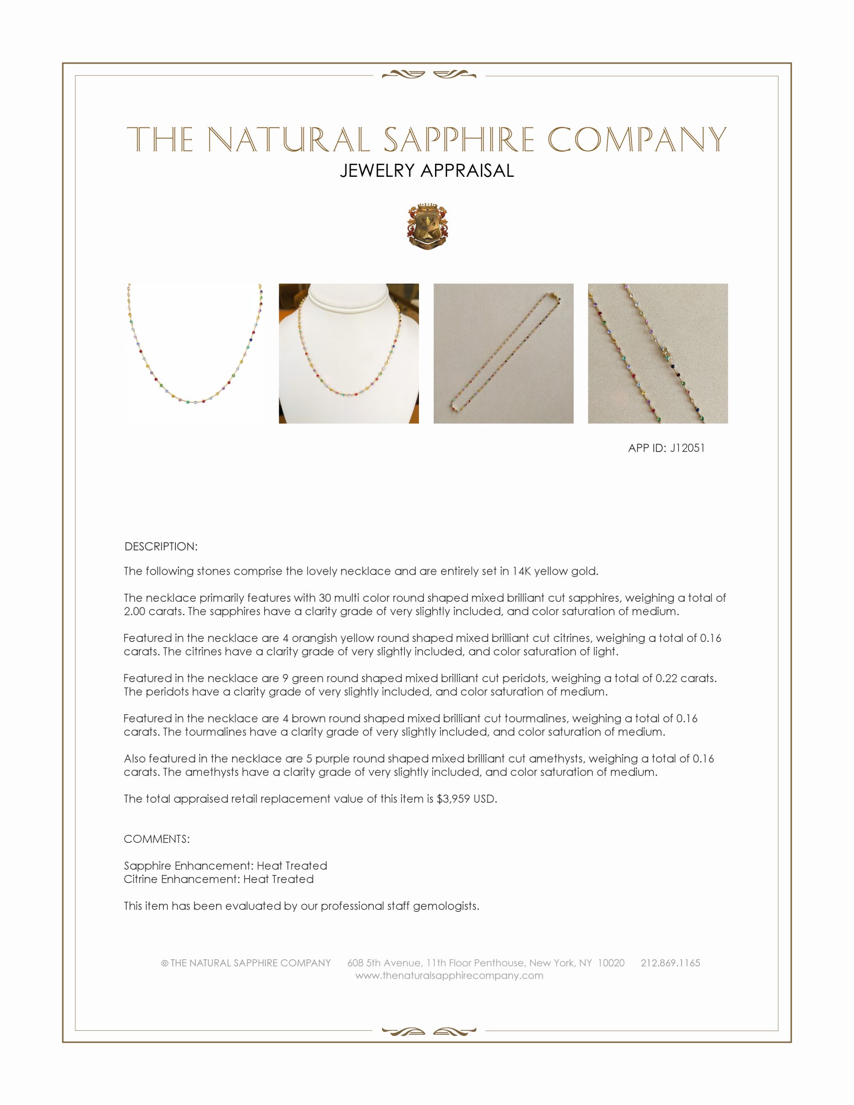 2.45 Ct.Tw. Sapphire, Aquamarine, Ruby, Emerald, Peridot, Citrine, Tourmaline, Amethyst and Garnet Multi Stone Necklace, 14K Yellow Gold