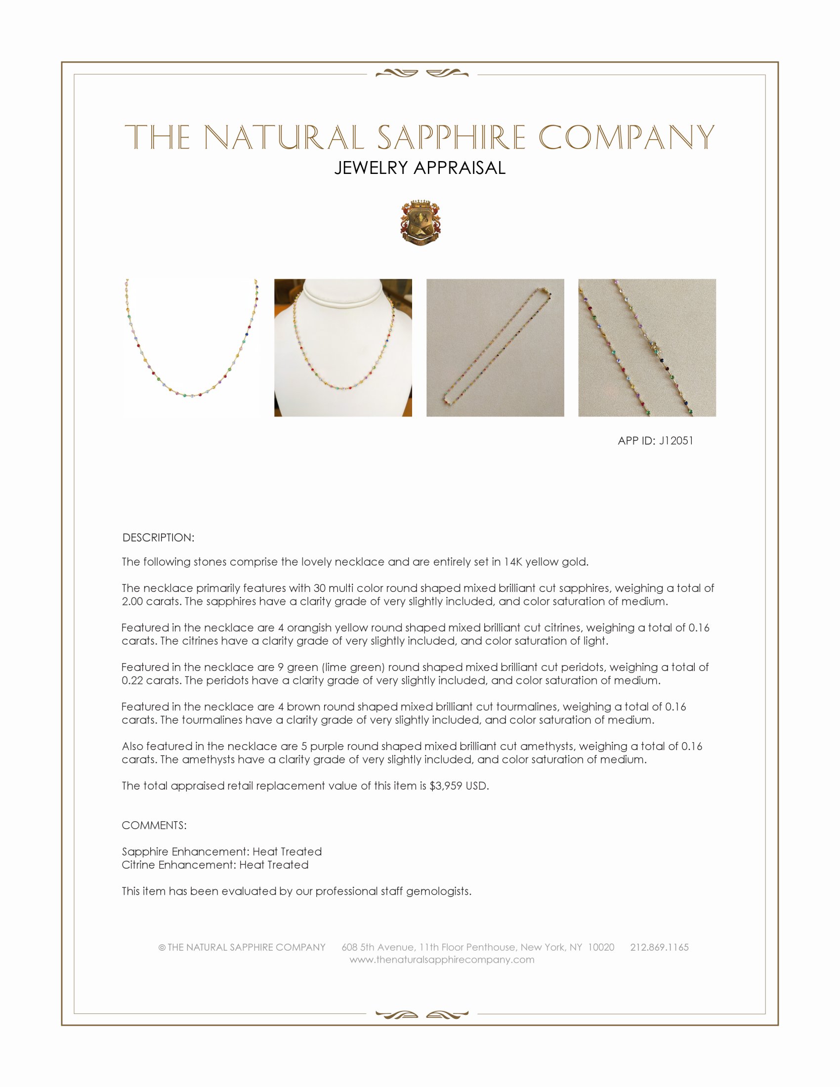 2.45 Ct.Tw. Sapphire, Aquamarine, Ruby, Emerald, Peridot, Citrine, Tourmaline, Amethyst and Garnet Multi Stone Necklace, 14K Yellow Gold