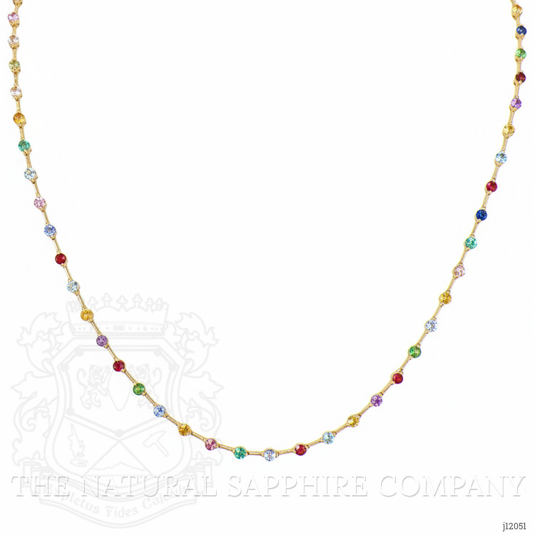 2.45 Ct.Tw. Sapphire, Aquamarine, Ruby, Emerald, Peridot, Citrine, Tourmaline, Amethyst and Garnet Multi Stone Necklace, 14K Yellow Gold
