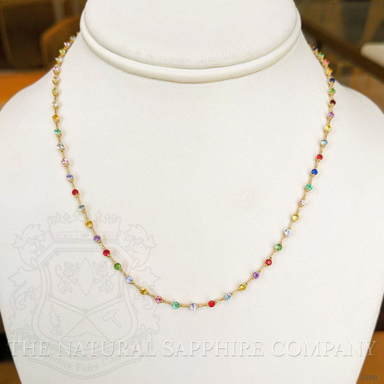 2.45 Ct.Tw. Sapphire, Aquamarine, Ruby, Emerald, Peridot, Citrine, Tourmaline, Amethyst and Garnet Multi Stone Necklace, 14K Yellow Gold