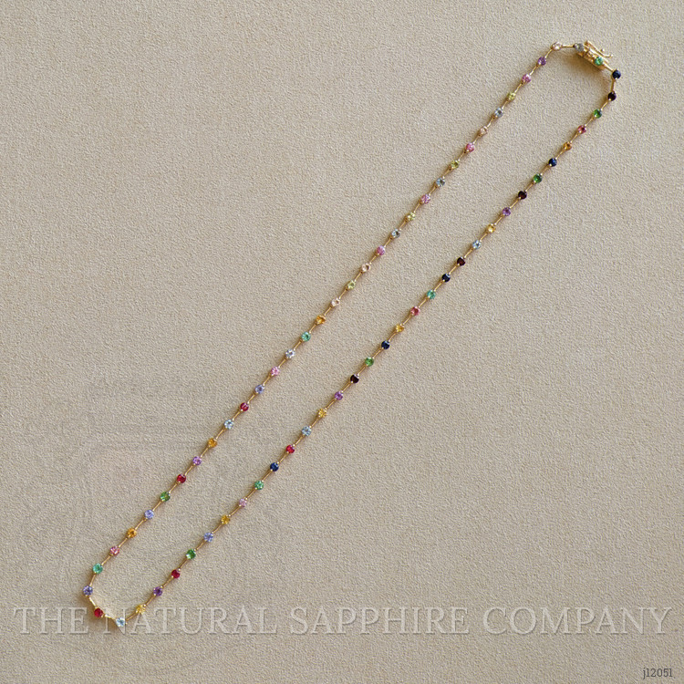 2.45 Ct.Tw. Sapphire, Aquamarine, Ruby, Emerald, Peridot, Citrine, Tourmaline, Amethyst and Garnet Multi Stone Necklace, 14K Yellow Gold