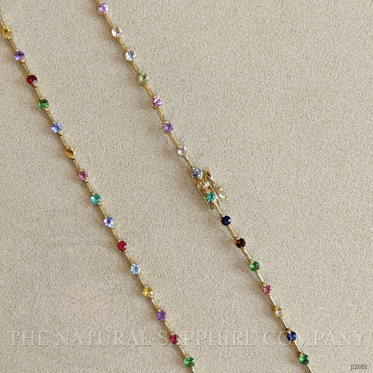 2.45 Ct.Tw. Sapphire, Aquamarine, Ruby, Emerald, Peridot, Citrine, Tourmaline, Amethyst and Garnet Multi Stone Necklace, 14K Yellow Gold