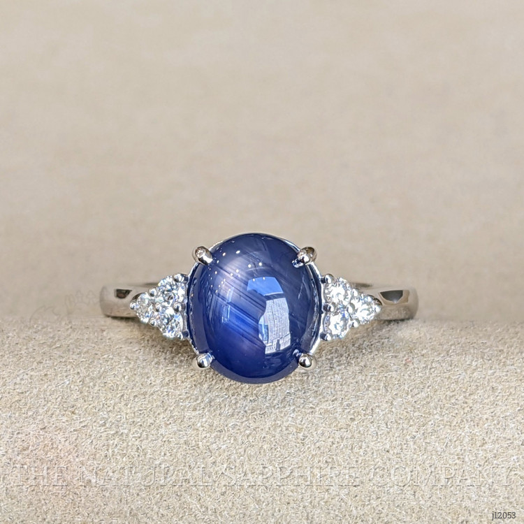 4.30 Ct. Blue Sapphire and Natural Diamond Multi Stone Ring, 14K White Gold