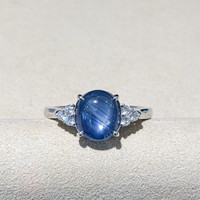 4.30 Ct. Blue Sapphire and Natural Diamond Multi Stone Ring, 14K White Gold Image