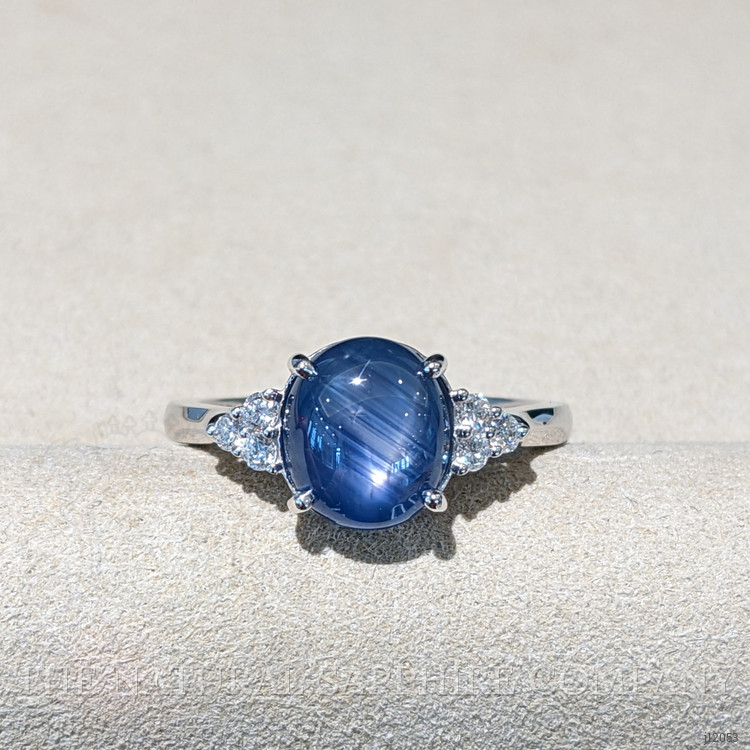 4.30 Ct. Blue Sapphire and Natural Diamond Multi Stone Ring, 14K White Gold