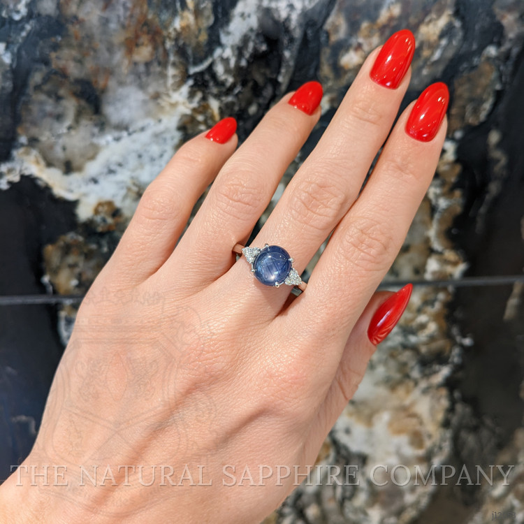 4.30 Ct. Blue Sapphire and Natural Diamond Multi Stone Ring, 14K White Gold