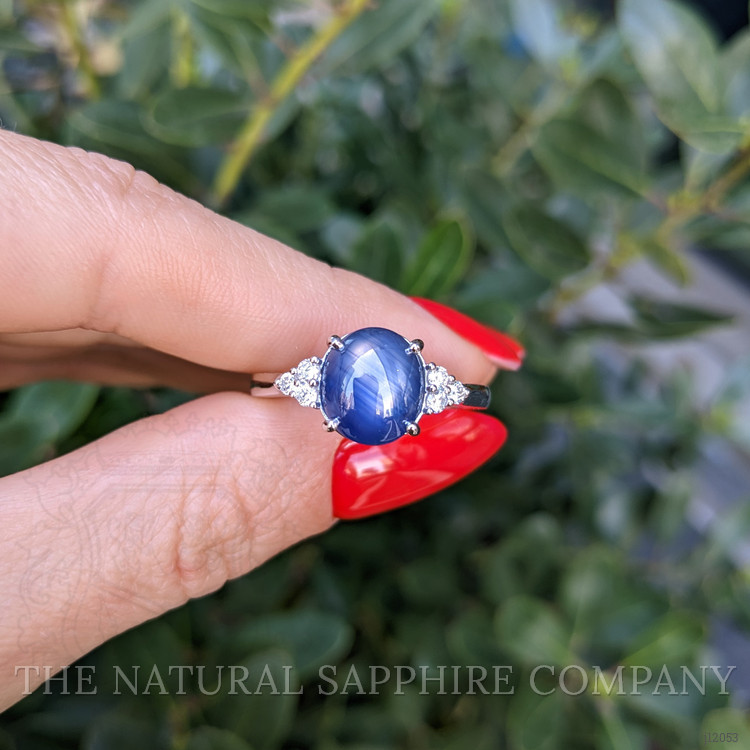 4.30 Ct. Blue Sapphire and Natural Diamond Multi Stone Ring, 14K White Gold