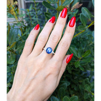 4.30 Ct. Blue Sapphire and Natural Diamond Multi Stone Ring, 14K White Gold Life Style