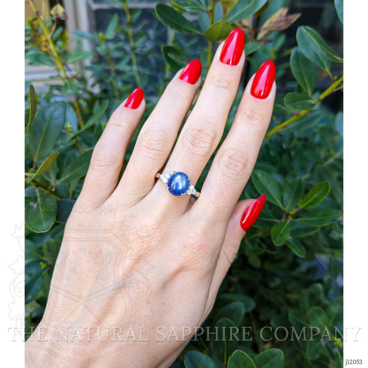 4.30 Ct. Blue Sapphire and Natural Diamond Multi Stone Ring, 14K White Gold